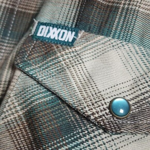 Dixxon Flannel Shirt Mens 2XL Teal Brown Plaid Hollow Point Western Long Sleeve - Picture 3 of 11